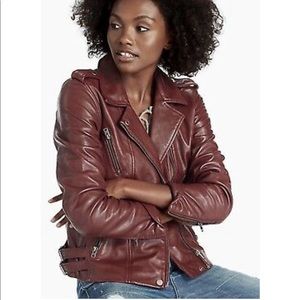 LUCKY BRAND Red Burgundy LEATHER MOTO Jacket